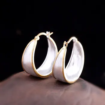 

Thailand Handmade Jewelry 100% 925 Sterling Silver Brushed fashion Woman Earrings Gift RE003