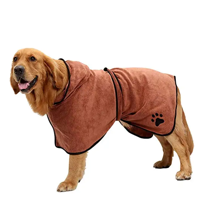 Халат для собак мягкий супер впитывающий роскошно микрофибра собака сушильное полотенце халат с капюшоном/пояс для больших, средних, маленьких собак - Цвет: Brown