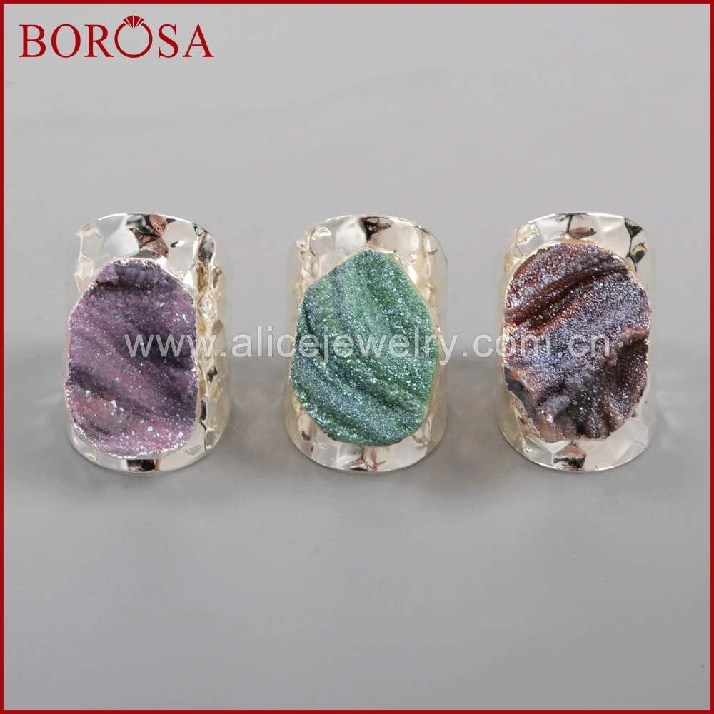 BOROSA 5 шт. серебряный цвет Galaxy кварц титан радуга халцедон кольцо друзы для женщин