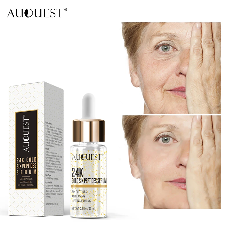 

AuQuest 24K Gold Six Peptides Serum Face Cream Anti-Aging Wrinkle Lift Firming Whitening Moisturizing Acne Treatment Skin Care