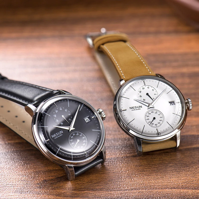 Luxury Brand Men's Watches Nesun Automatic Mechanical Watch Men Sapphire relogio masculino Genuine Leather Strap clock N9606-1