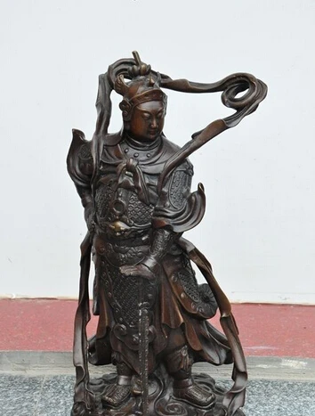 

S07115 15"chinese folk bronze Warrior guan ping General god sword statue Sculpture