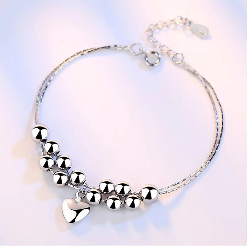 Anenjery/1 пара, браслеты из стерлингового серебра S925 пробы, многослойные браслеты-цепочки и браслеты в форме звезды и сердца для женщин, pulseira S-B41