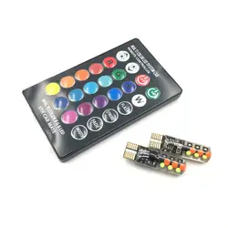 Универсальный Автомобильный светодиодный W5W T10 RGB COB 12 SMD габаритные огни с разноцветным режим автомобильные лампочки с пультом