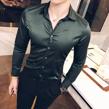 Г., новая осенняя однотонная эластичная рубашка с длинными рукавами Корейская версия британской вышивки с длинными рукавами