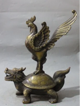

JP S0147 14"Marked Chinese Bronze Phoenix On Dragon Turtle tortoise Buddha Chicken Statue (B0328)