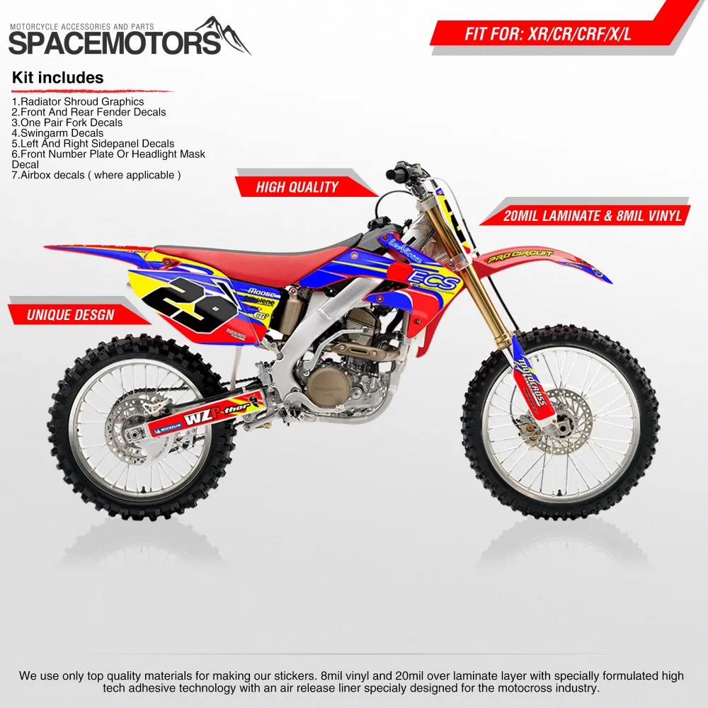 Vinyl decals wrap skin stickers for motocross bike motorcycle CR CRF CRM CRFX CRFR CRFL XR X R L