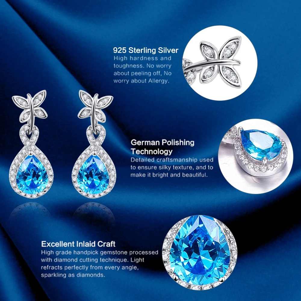 J.C Sapphire Blue Topaz кулон кольцо и серьги из серебра 925 пробы ювелирный набор|jewelry sets|ring