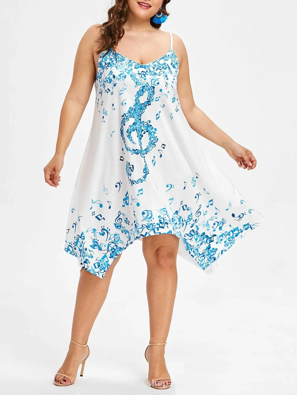 European And American Fashion Musical Notes Printed Strap Dress Music