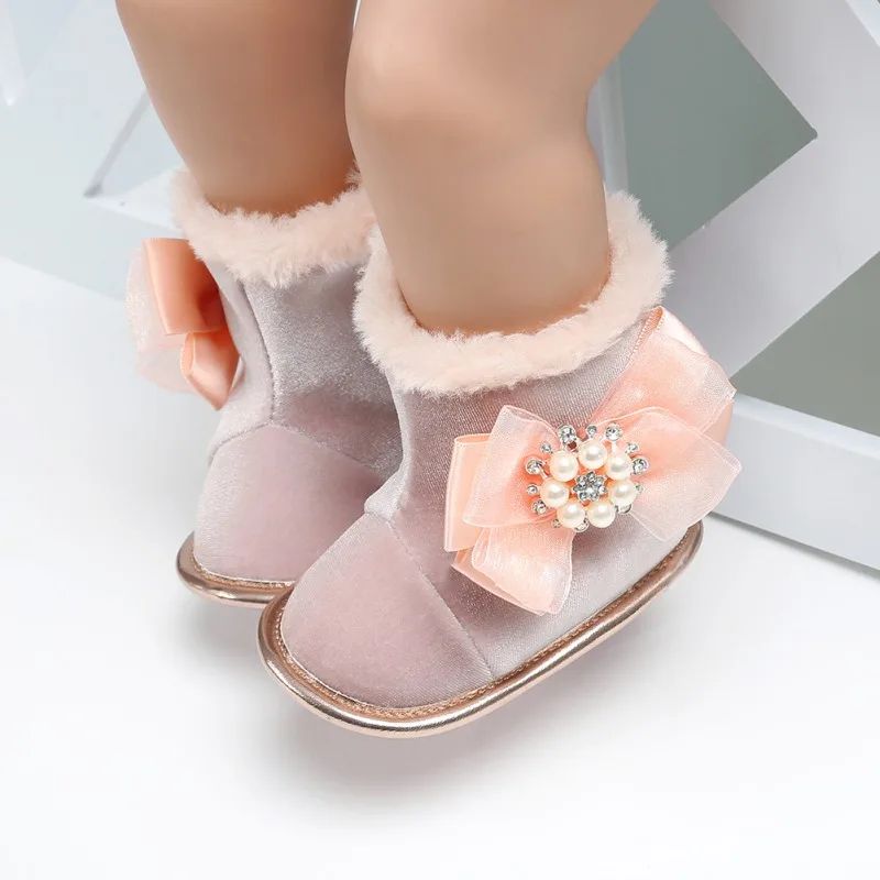 

Winter Baby Snow Boots Kids Flock Soft Bottom With Cute Flower Moccasins Boots Newborn Baby Toddler Super Warm