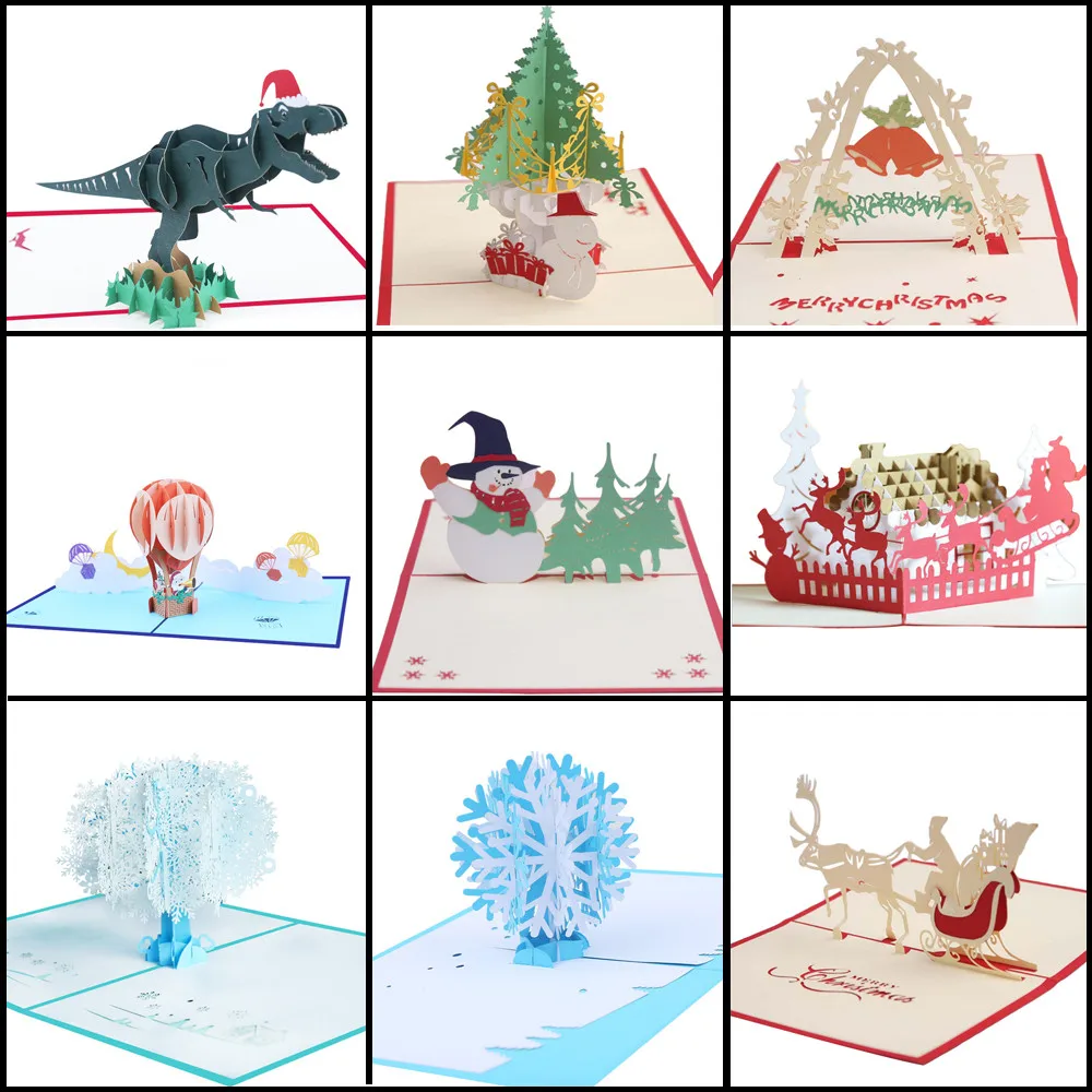 Подробные сведения о 3D Pop Up карты Рождество подарок для малышей праздничные
