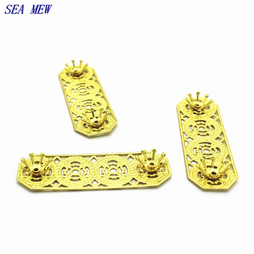 

SEA MEW 10PCS 15*47mm Metal Copper Sheet Flowers Base Setting Raw Brass Filigree Flowers Tray Connectors For Jewelry Making