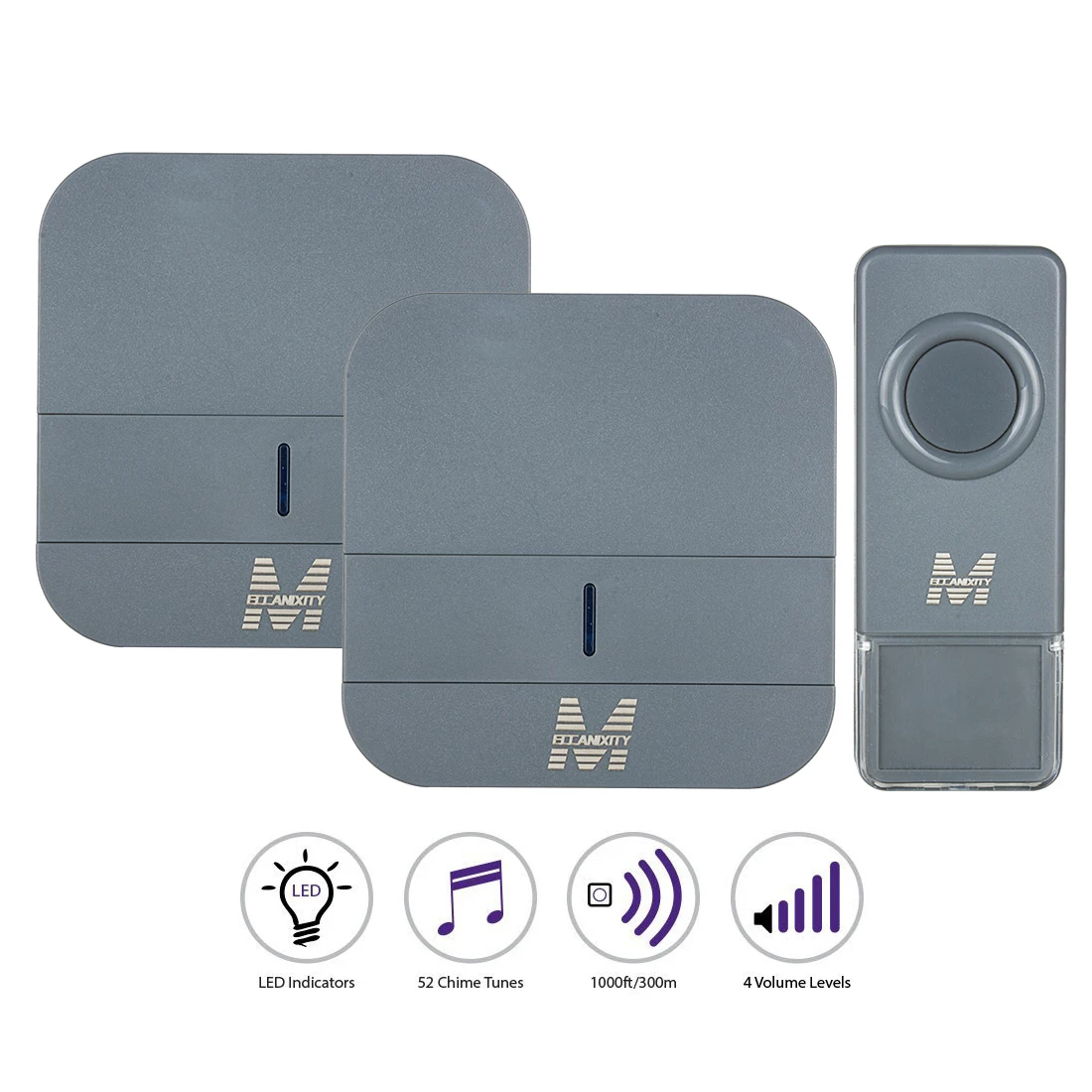 

UXCELL Meccanixity Us Plug Ac 110V 52 Ring Tone Waterproof Plug-In Wireless Bell Door 2 Doorbell Receivers 1 Transmitter Gray