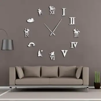 

Unicorn Large Wall Clock Rainbow Cloud Magical Unicorns Giant Wall Clock Modern Design Kid Room Living Room Wall Watch Art Decor