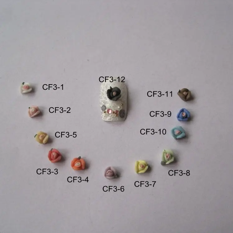 

cf3 3D 30pcs/bag Handmade Ceramic 12colors 3-petal Flower Nail Art Decoration Nail art Flower Deco