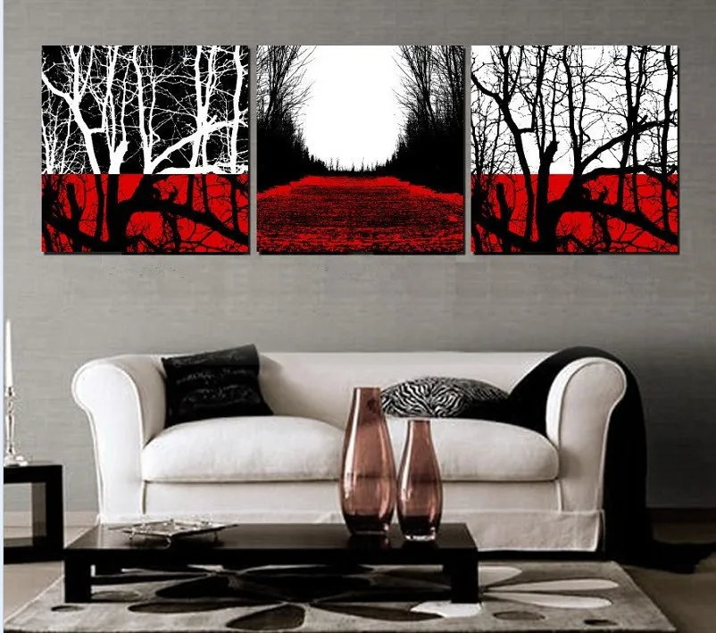 50*50cm huge 3 Piece Wall Art Modern Abstract tree Red and black Painting printed On Canvas The Picture Home Decor Pictures | Дом и сад