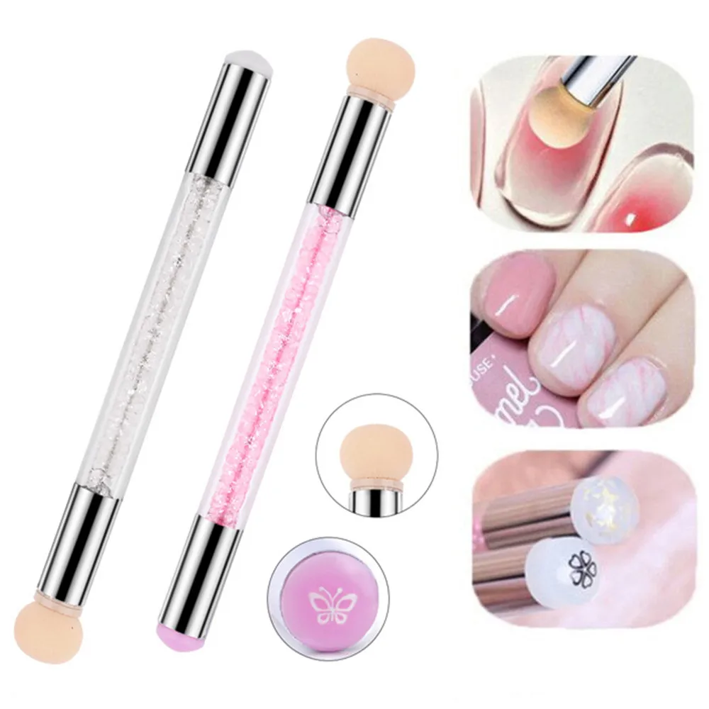 

Sponge Silicone Stamper Heads Nail Art Gradient Brush Pen Painting Dotting Double End Tips DIY Rhinestone Handle Manicure Tool