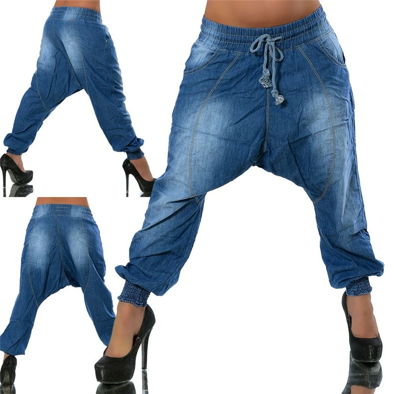 New Fashion Women Denim Harem Pants Casual Loose Fit Jeans Baggy Jeans