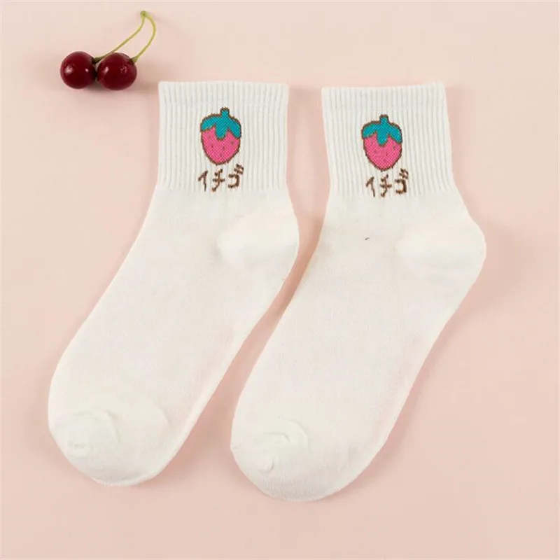 1 пара, новые модные женские носки, милые белые носки с вишневыми фруктами для женщин и девочек, Meias Calcetines Kawaii, хлопчатобумажные забавные носки для женщин