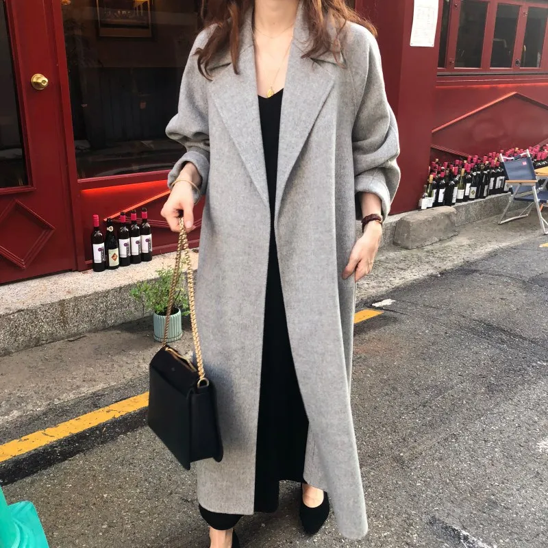 

2018 Women Korean Winter Long Overcoat Outwear Cashmere Coat Sashes Loose Long Sleeve Manteau Femme Hiver Elegant Wool Blend