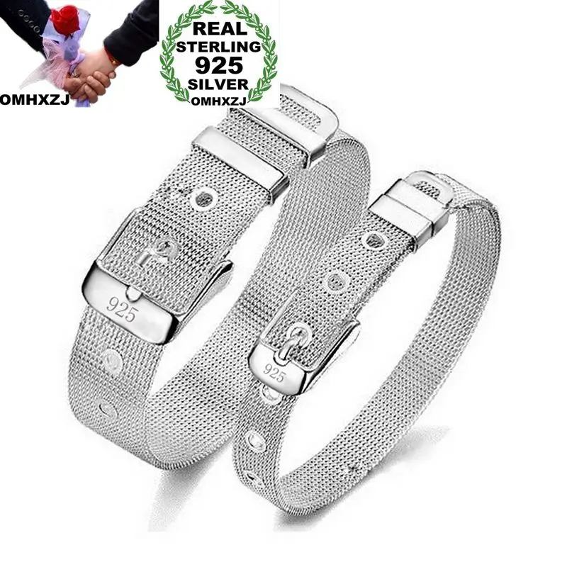 

OMHXZJ Wholesale Personality Fashion OL Woman Girl Party Gift Silver Gold Mesh Belt 925 Sterling Silver 18KT Gold Bracelet BR19