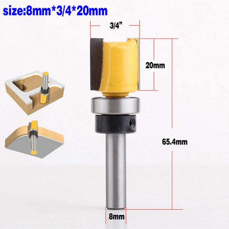 4Pcs/Set 8mm Length Flush Trim Pattern Router Bit Shank Panel Top Bottom Bearing Woodworking Milling Cutter