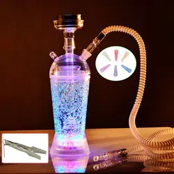 Прозрачный акриловый кальян светодиодный свет курительная бутылка Hookha металлическая чаша Sheesha с зажигалкой форма чашки воды
