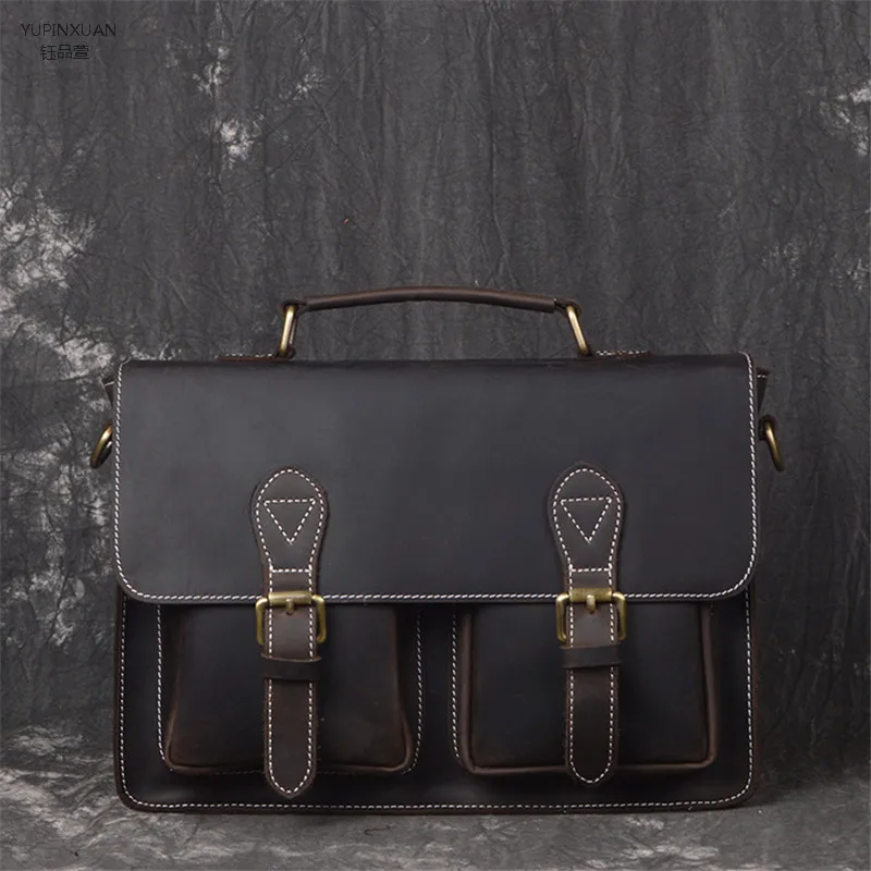 YUPINXUAN vintage handmade crazy horse briefcase men genuine font b leather b font messenger bag business