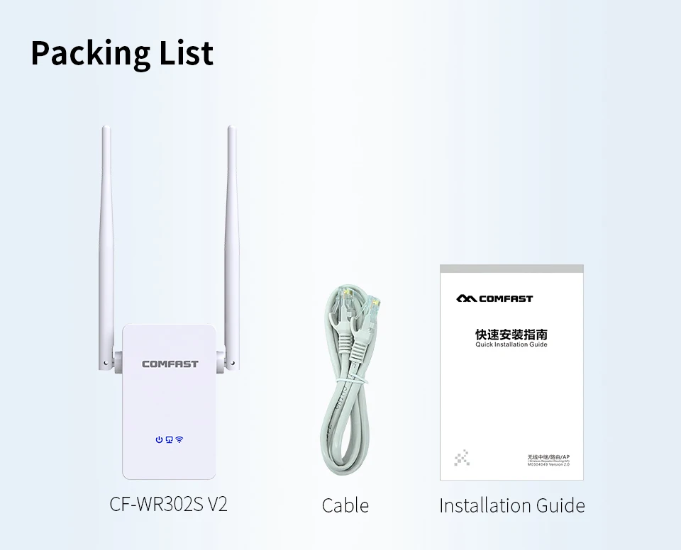 2 шт COMFAST Беспроводной Wi-Fi ретранслятор 300 Мбит/с 802.11n/b/g Wi-Fi Extender Усилитель сигнала Repetidor CF-WR302S V2