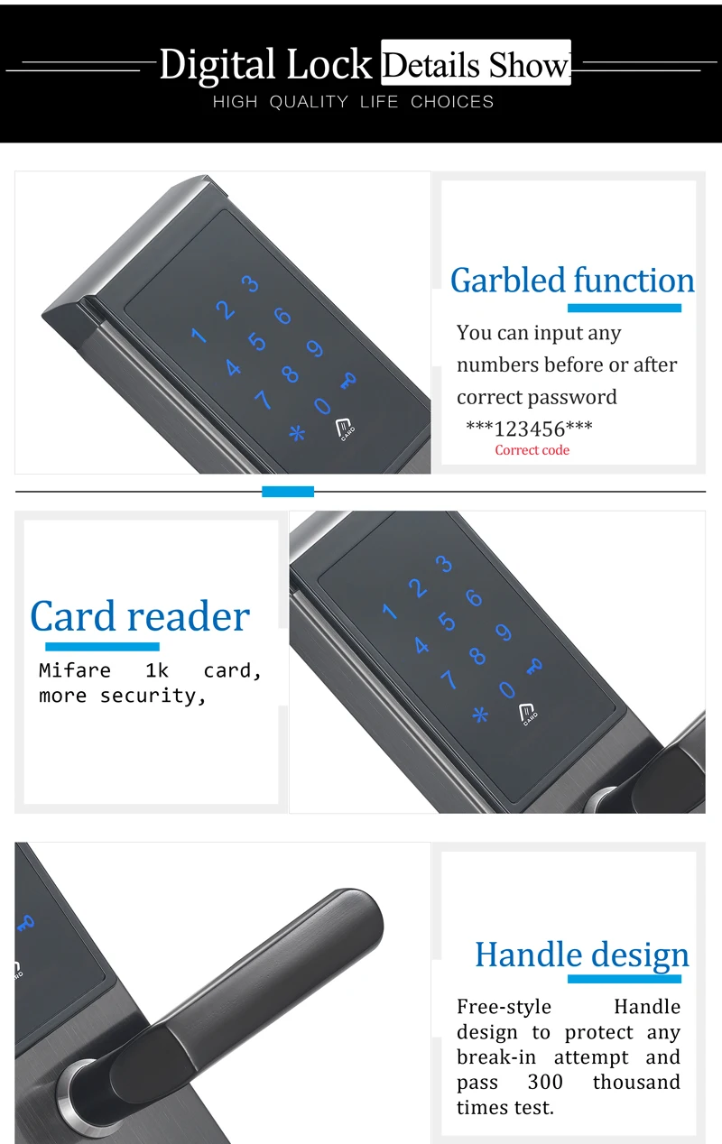 Key Card Touch Screen Smart  Electronic Digital Password Lock Combination Door Lock