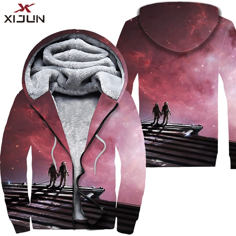 

Xijun US SIZE Space 3D Hoodies Sweatshirts Men Winter Double Fleece Hoody Coat Men's Zipper Jackets harajuku Tracksuits Men