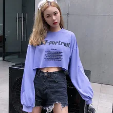 Women T-shirt long-sleeve 2019 new spring and autumn fashion female short T-shirt loose letter Korean style teenage girl c10 fashion spring and autumn color letter printing men s long sleeve t shirt