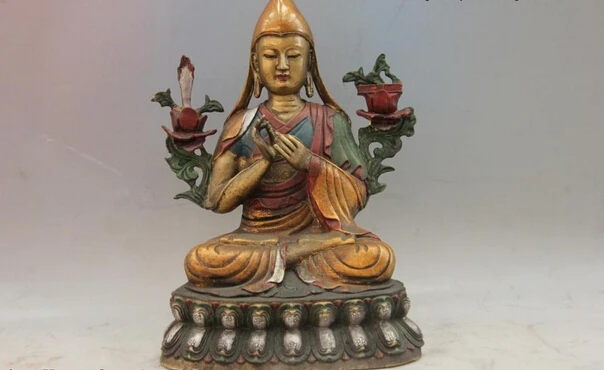 

Collectible bronze lion statue S0757 Tibet Temple Copper Bronze Color Painted Tsongkhapa Tsong-Kha-Pa Buddha Statue