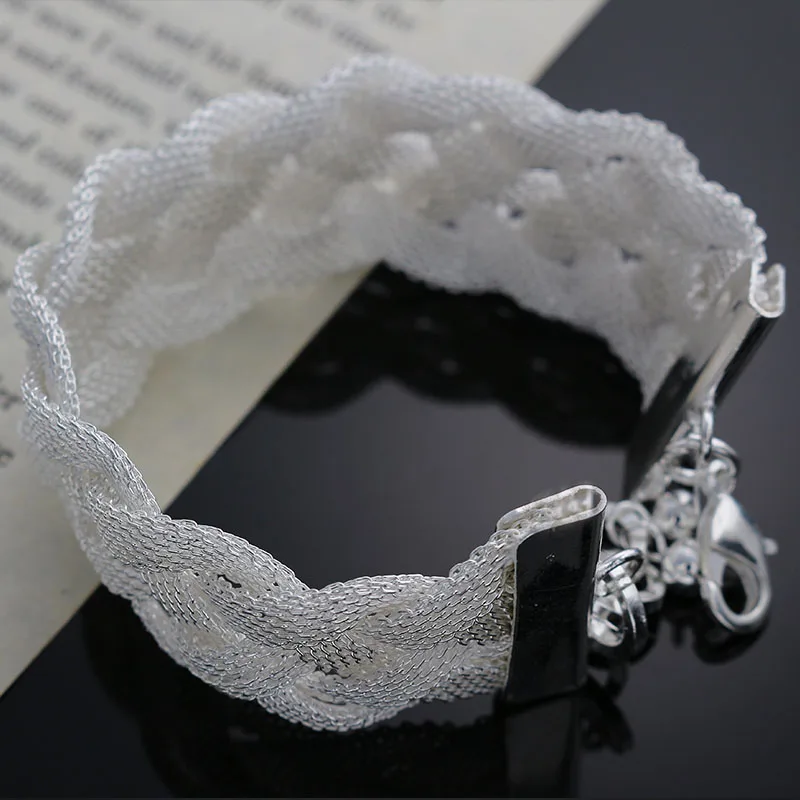 

silver color Unique Cross Mesh bracelet for women Charm fashion Elegant Beautiful Top quality jewelry Christmas gift H253
