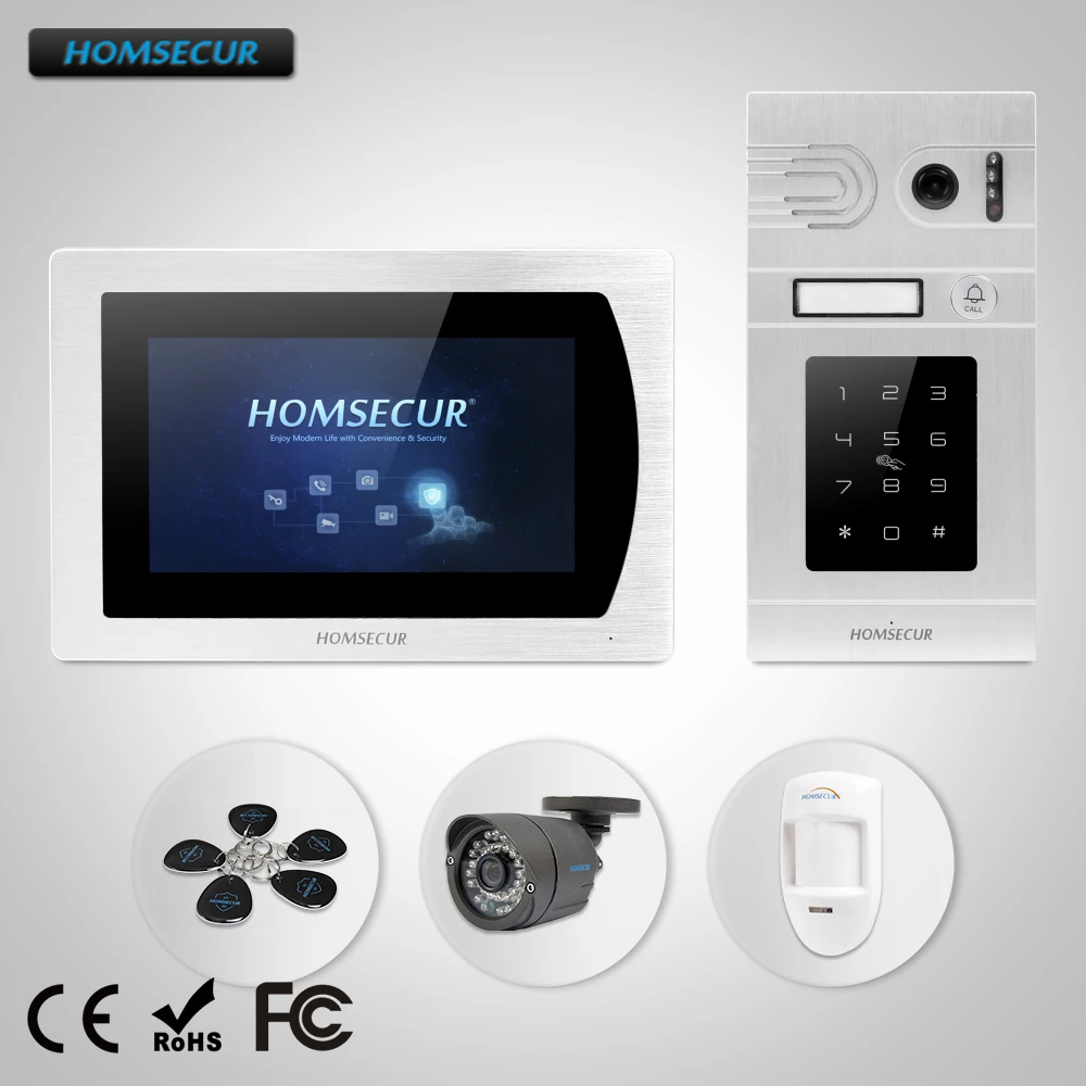 HOMSECUR 7 "Видеодомофон Безопасности + Серебряная Камера для Дома Безопасности  BC071-S + BM717-S