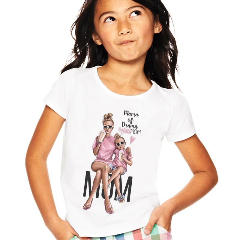 

Super Mom Baby Girls Tshirt Kawaii Mother And Baby Love Life Print Girl Tops White Round Neck Short Sleeve Girl T Shirt Children
