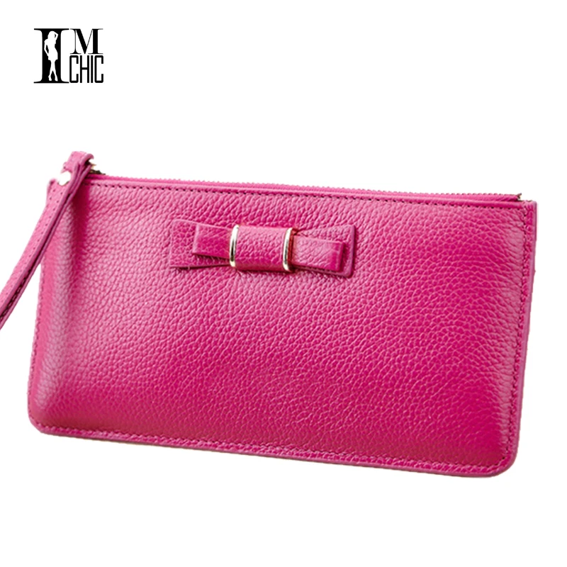 

Soft Genuine Leather Women Wallets Sweet Bow Top Layer Cowhide Organizer Purse Real Skin Female Cards Cash portfolios Girls 0219
