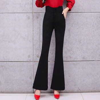 

Women Fashion Elasticity Black Flare Pants Trousers Wide High Waist Casual Pants Office Lady Elegant Wild Suit Pants Plus Size