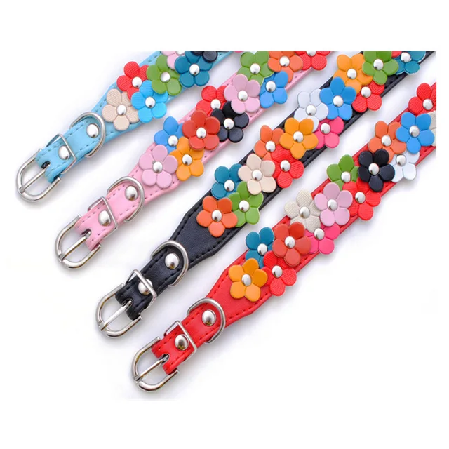 Small Dog Collar Leash Pet Cat Leather Flowers Neck Strap Leads Rope for Middle Perro Chihuahua Kawaii Fashion High Quality 6