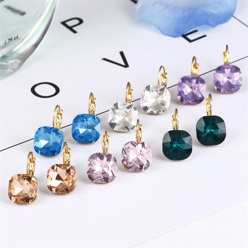 6 цветов, Синие стразы, модные женские серьги-гвоздики с кристаллами, белые квадратные серьги для женщин, трендовые ювелирные изделия e0257