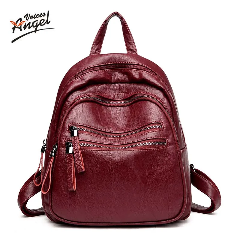 

Angel Voices Fashion Genuine Leather Backpack Women Bags Preppy Style Backpack Girls School Bags Zipper Kanken Leather Backpack