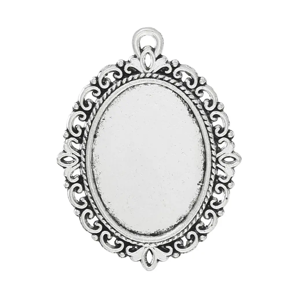 

DoreenBeads Zinc metal alloy Charm Pendants Oval Antique Silver Cabochon Settings(Fits 24mm x 18mm)3.9cm x 29mm ,3 PCs