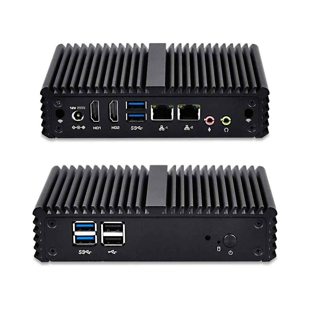  QOTOM-Q150S Dual LAN  Fanless Mini PC ,Quad-Core CPU Braswell N3150,Ubuntu Mini Computer Desktop x86 with SIM slot  Pfsense  