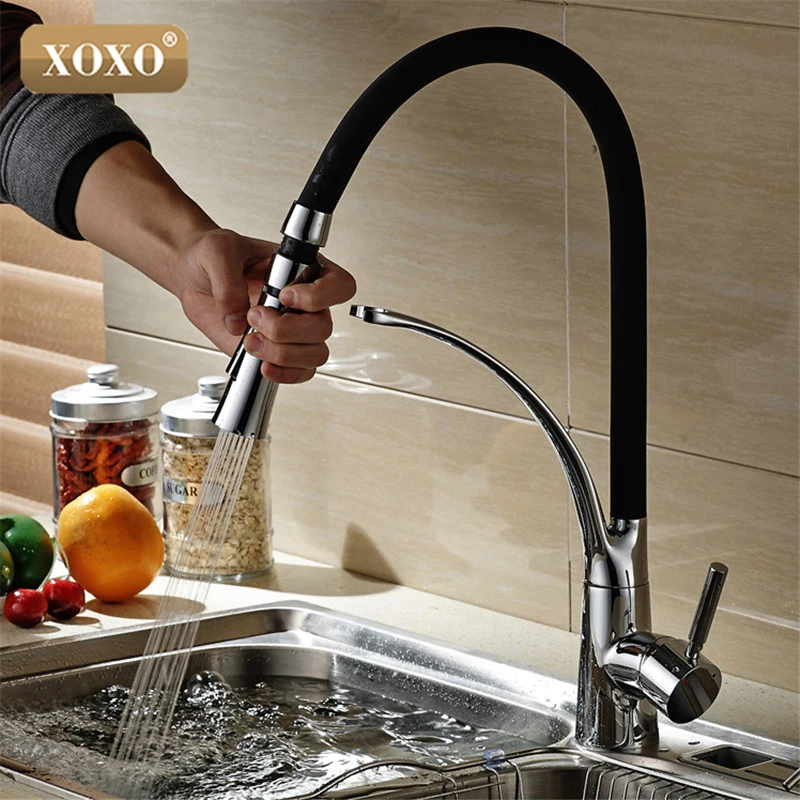  XOXO LED Kitchen Faucet with Rubber design chrome Mixer Tap for Sinks Single Handle Pull out Deck M - 32744811119