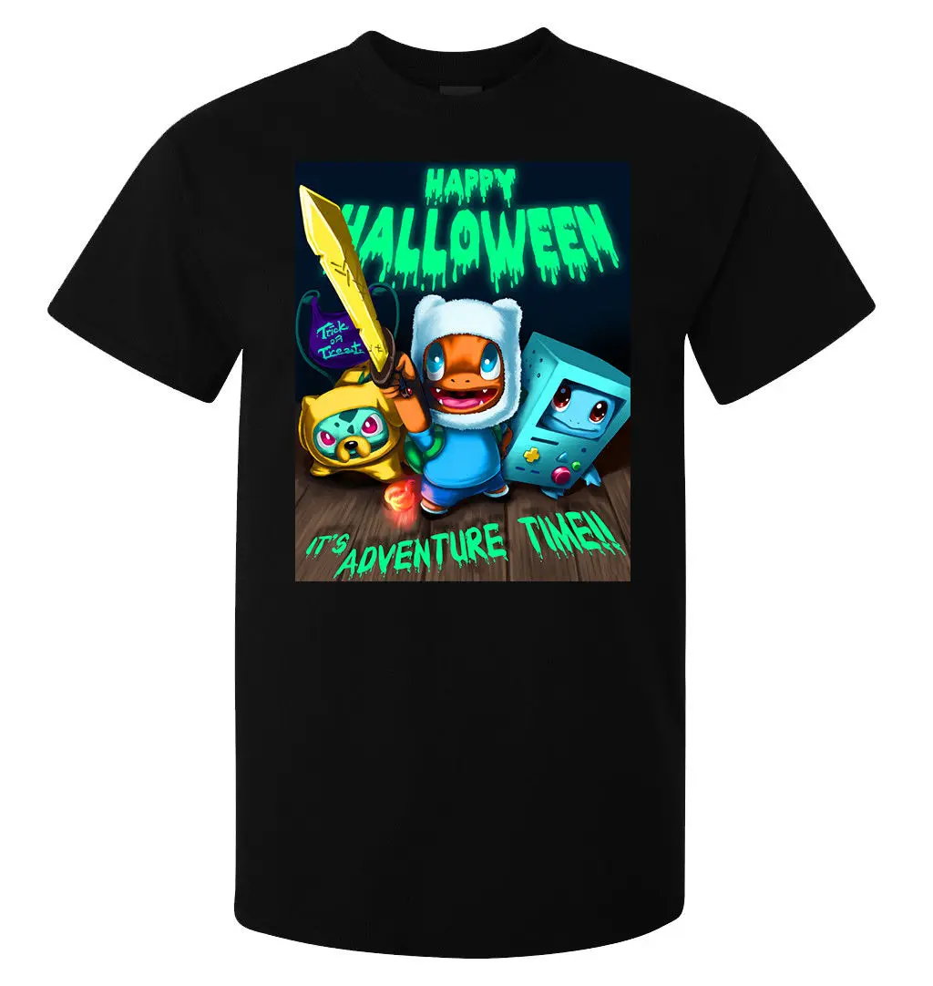 Happy Halloween It's Adventure Time Art men's (woman's available) t shirt black 100% Cotton Short Sleeves Tee Shirts top tee |
