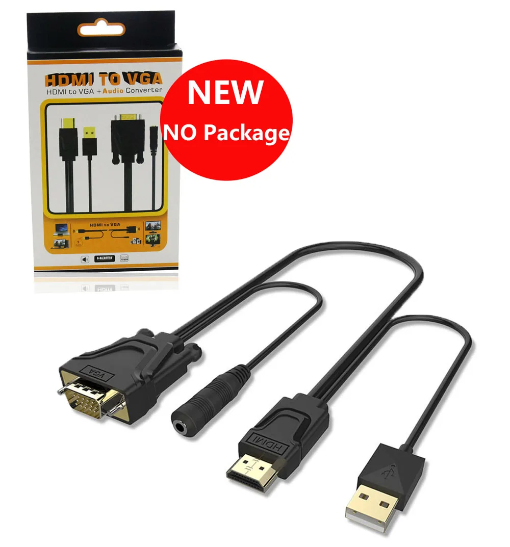 

NEW HDMI to VGA Cable with USB Power Cable and Audio Converter Adapter Up to1080p Full HD High Quality