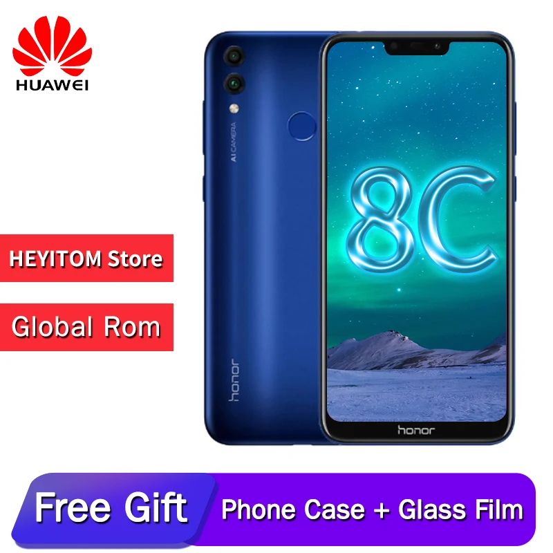 

Original huawei honor 8C 6.26in facial recognition Snapdragon 632 Octa core front 8.0MP dual rear camera 4000mAh 3 cards slot