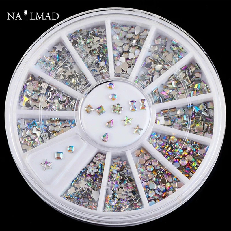 

6 Styles Colorful Acrylic Nail Art Stickers Tips Glitter Rhinestones AB color 3D Nail Decorations Nail Rhinestone Accessories