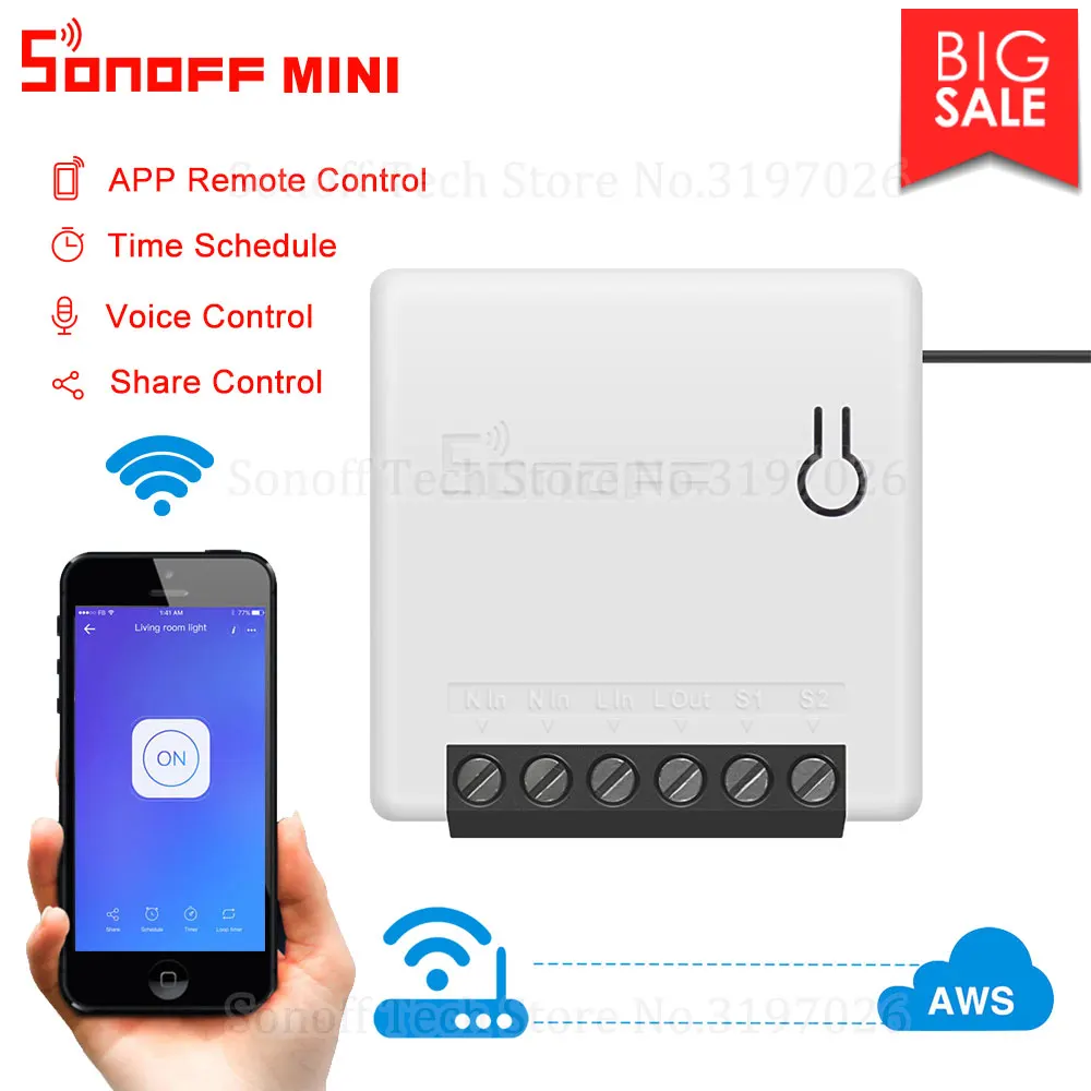 Itead Sonoff MINI interruptor inteligente DIY pequeño Control remoto interruptor Wifi compatible con un interruptor externo trabajo con Alexa Google A casa