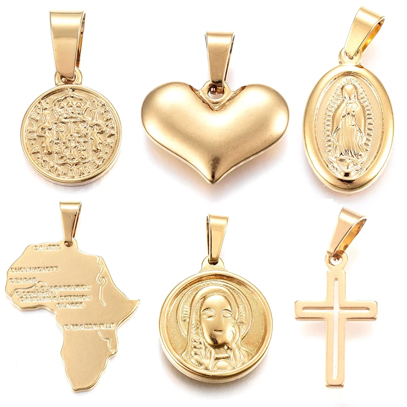 

PandaHall 15styles for Choice 10pc 14x11x2mm 304 Stainless Steel Metal Jewelry Jesus Heart Oval Virgin Mary Necklace Pendants